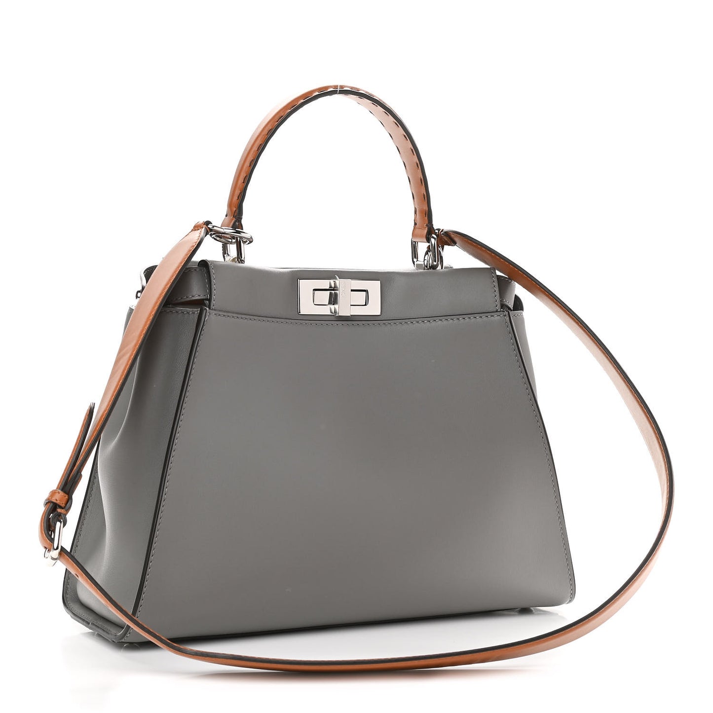Calfskin Nappa Medium Peekaboo Iconic Satchel Moon Cuoio Ghiaia