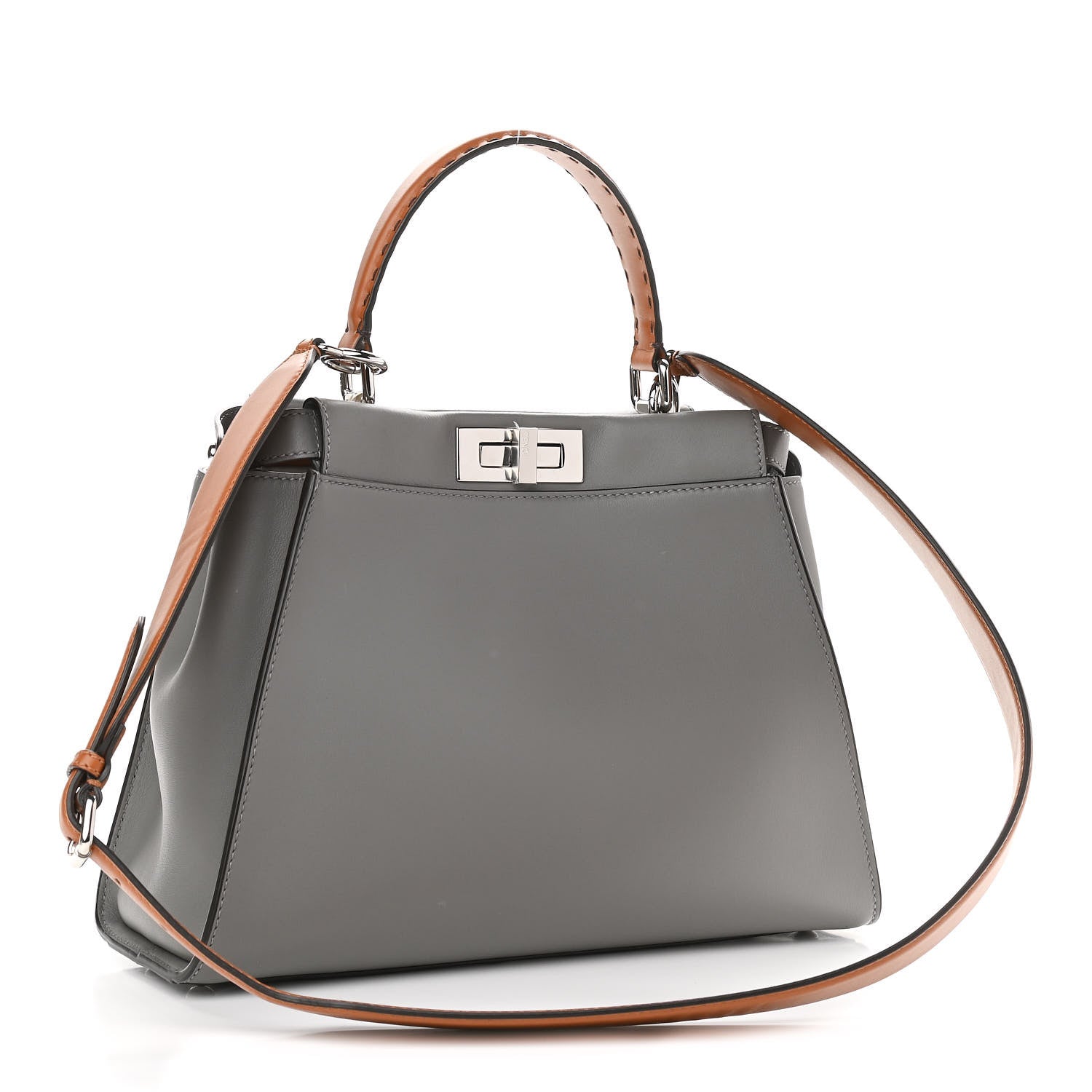 Fendi Calfskin Nappa Medium Peekaboo Iconic Satchel Moon Cuoio Ghiaia 3 of 9