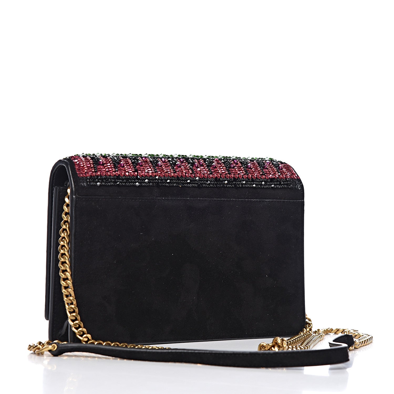 Saint Laurent Suede Sequin Bead Embellished Classic Monogram Kate Tassel Chain Wallet Black Multicolor 3 of 10