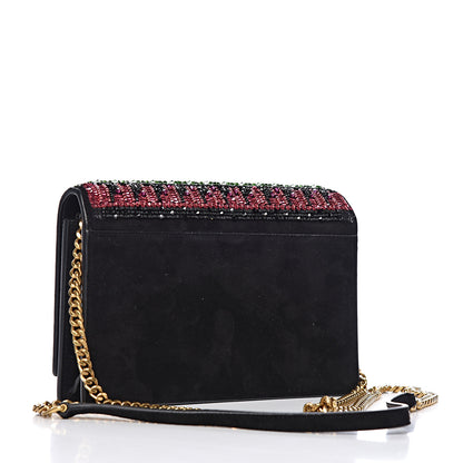 Saint Laurent Suede Sequin Bead Embellished Classic Monogram Kate Tassel Chain Wallet Black Multicolor 3 of 10