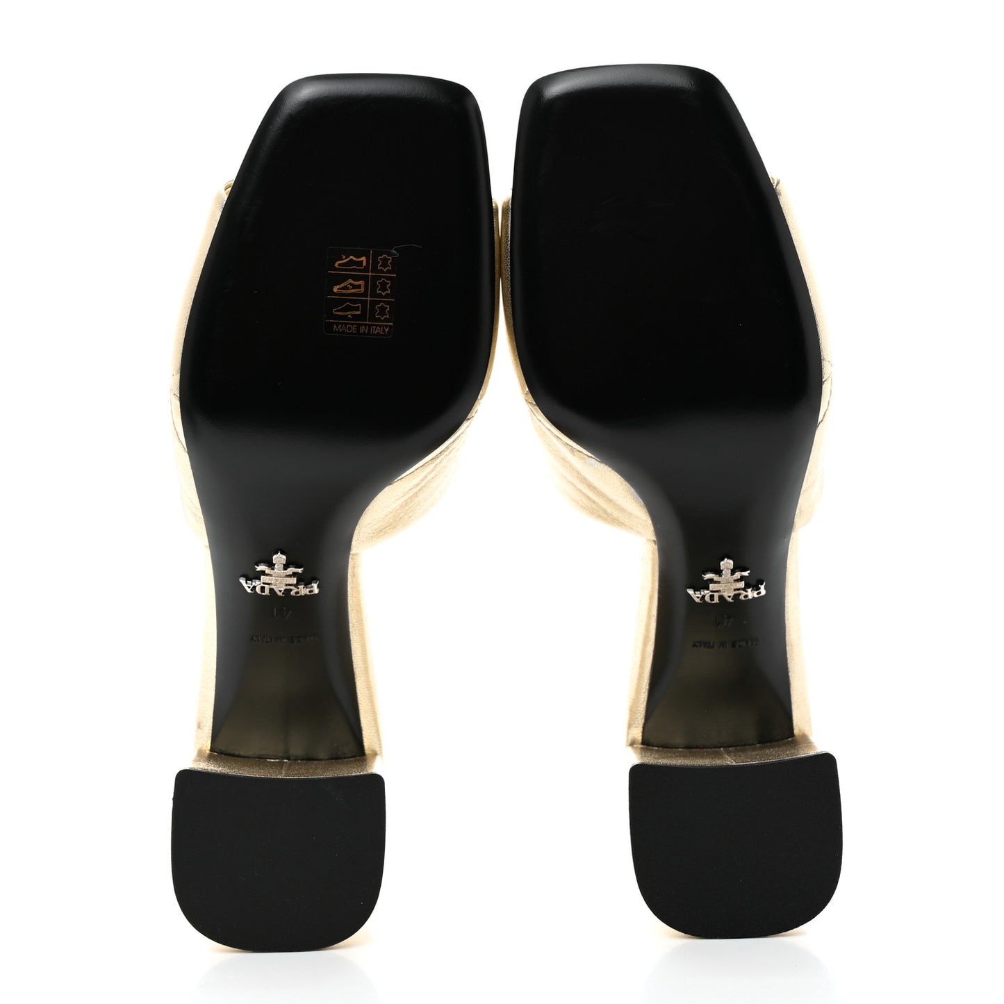 Nappa Logo Quilted 65mm Block Heel Slide Sandals 41 Gold