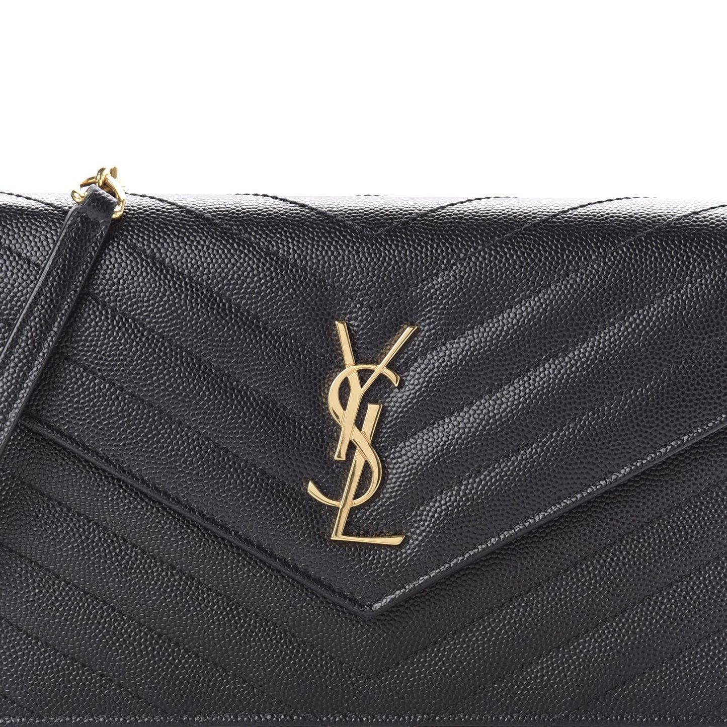 Grain De Poudre Matelasse Chevron Monogram Envelope Chain Wallet Black