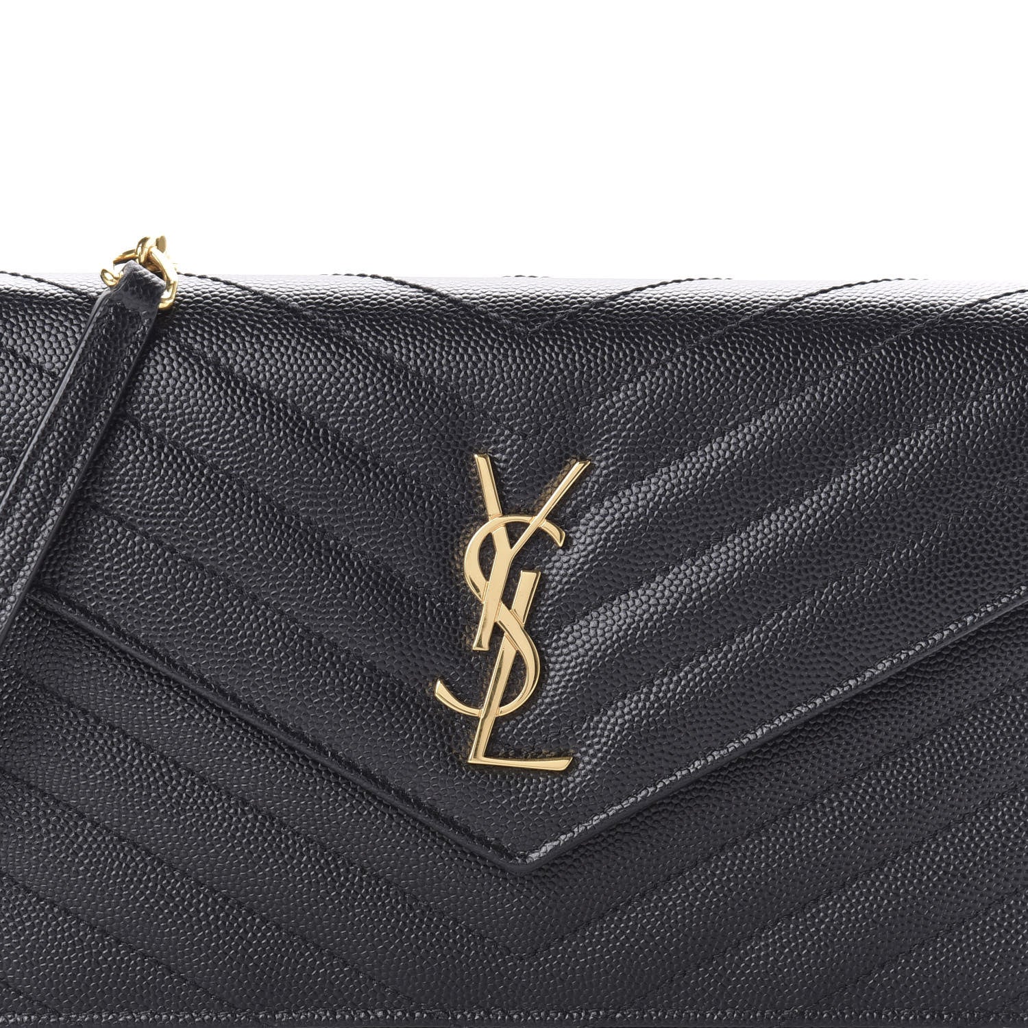 Saint Laurent Grain De Poudre Matelasse Chevron Monogram Envelope Chain Wallet Black 9 of 9