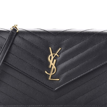 Saint Laurent Grain De Poudre Matelasse Chevron Monogram Envelope Chain Wallet Black 9 of 9