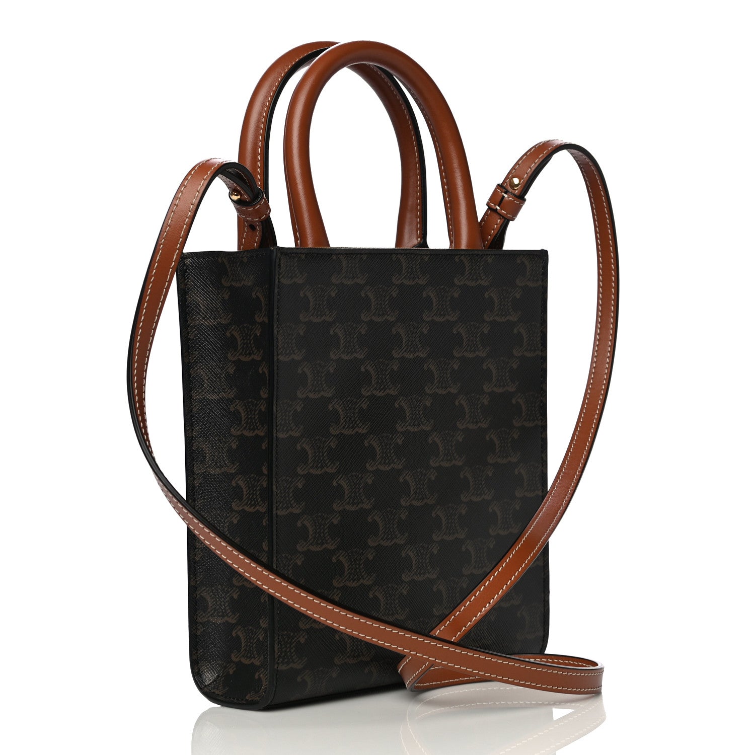 Celine Triomphe Canvas Calfskin Mini Vertical Cabas Tan 3 of 9