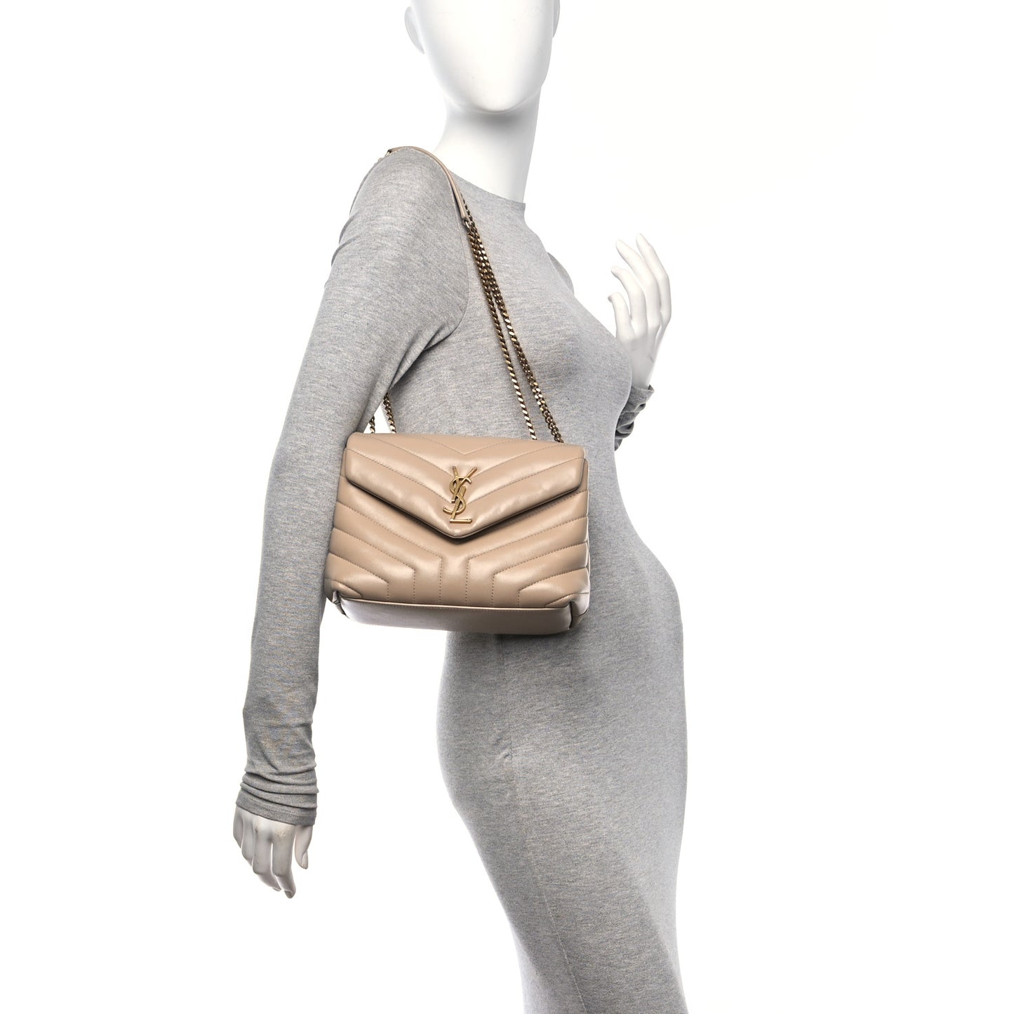 Calfskin Y Quilted Monogram Small Loulou Chain Dark Beige