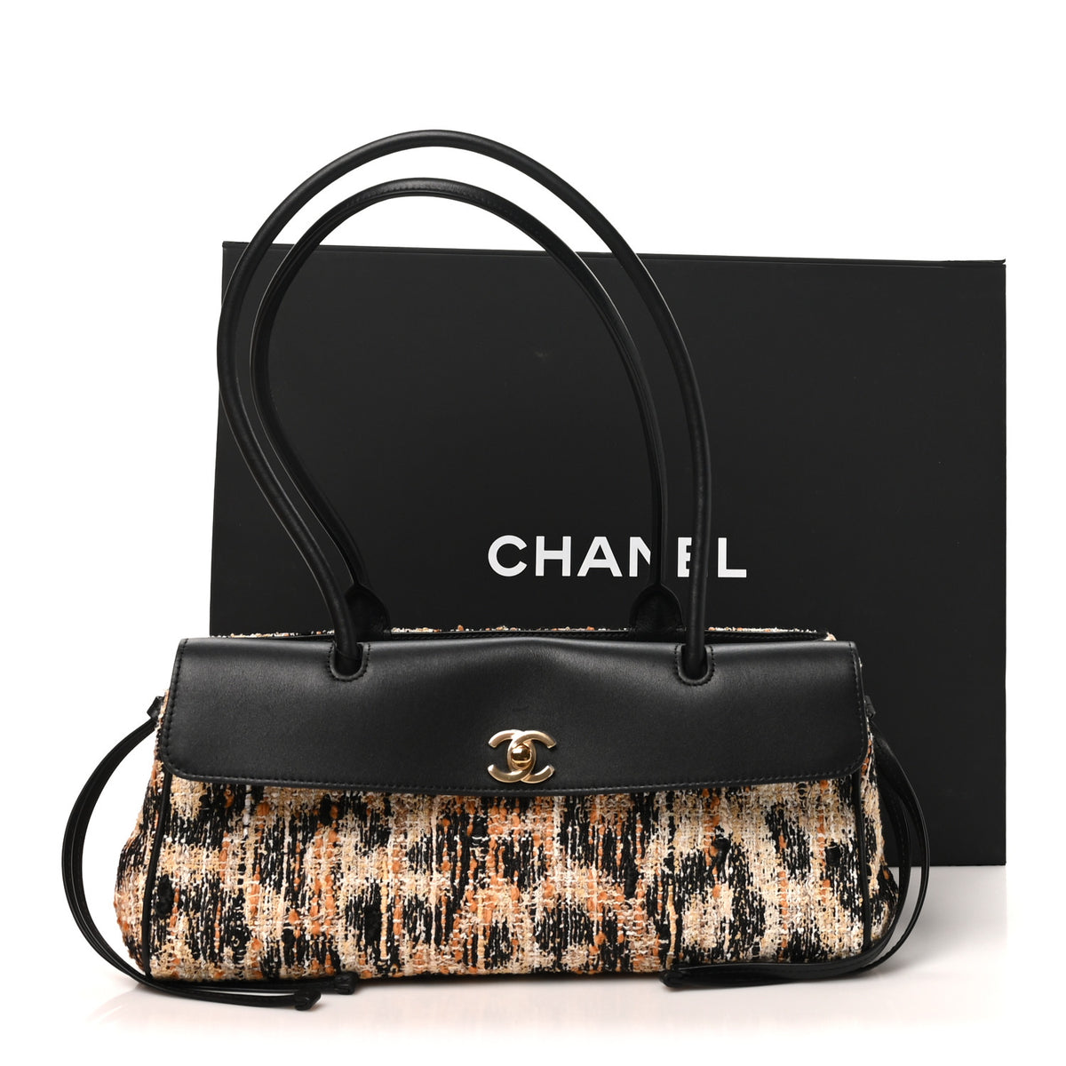 Chanel Calfskin Tweed Mixed Fibers Leopard Print Urban Essentials Small Shopping Bag Brown Black White 10 of 10