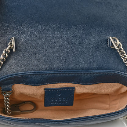 Gucci Vintage Effect Calfskin Matelasse Diagonal Super Mini Torchon GG Marmont Shoulder Bag Blue Agata Mystic White 5 of 10