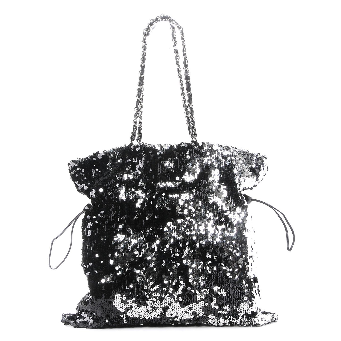 Sequin Summer Night Drawstring Tote Black