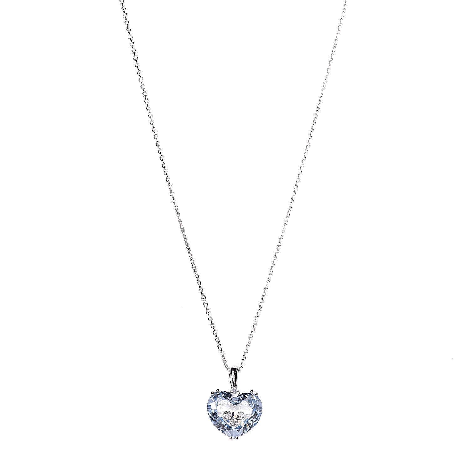 Chopard 18K White Gold Blue Topaz 3 Diamonds So Happy Heart Pendant Necklace 1 of 5