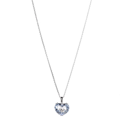 Chopard 18K White Gold Blue Topaz 3 Diamonds So Happy Heart Pendant Necklace 1 of 5