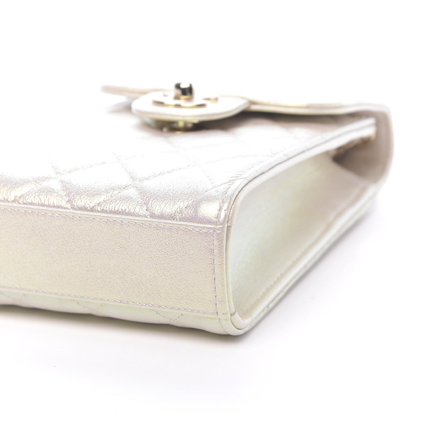 Iridescent Lambskin Quilted CC Phone Holder Ivory