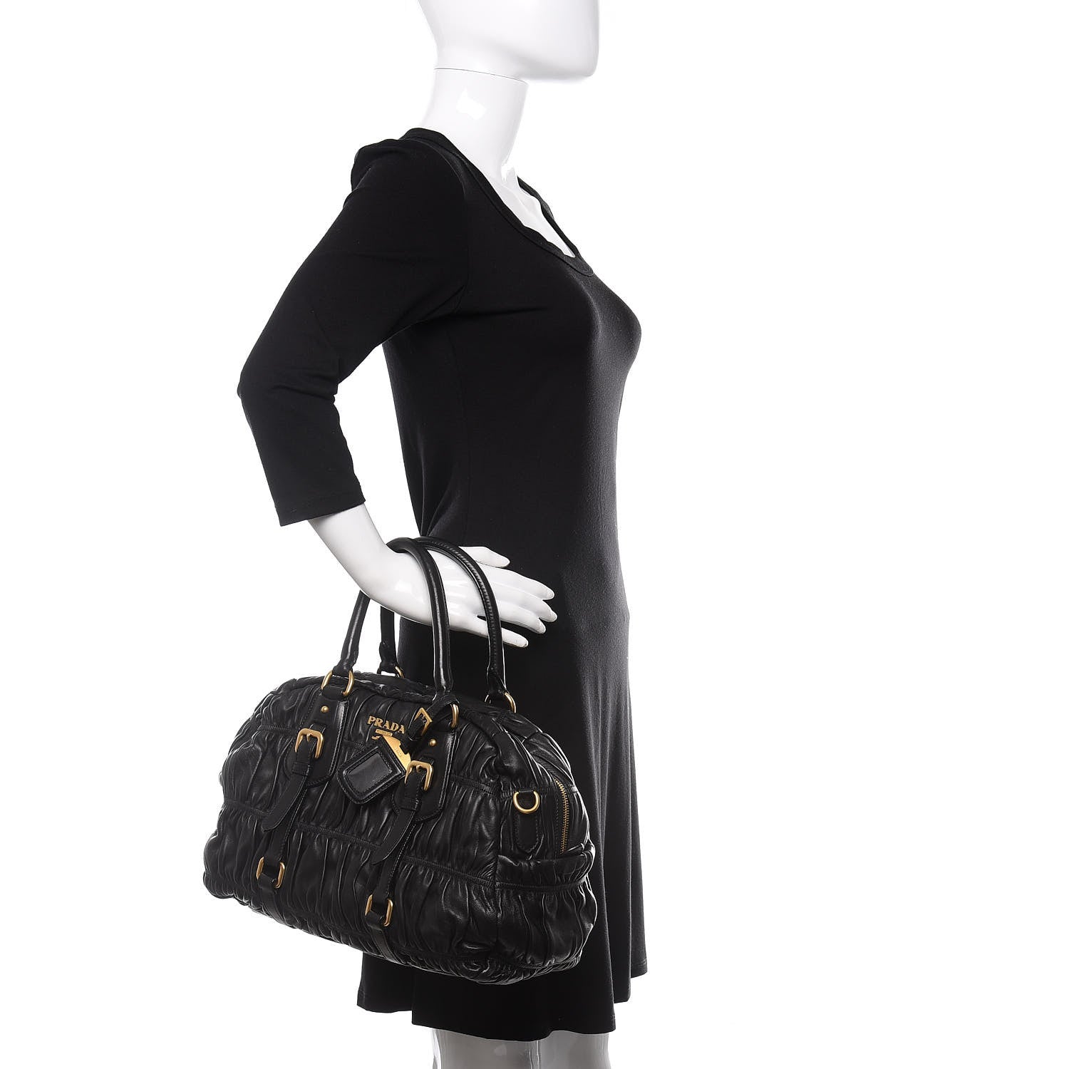 Prada Nappa Gaufre Buckle Bowler Black 2 of 11
