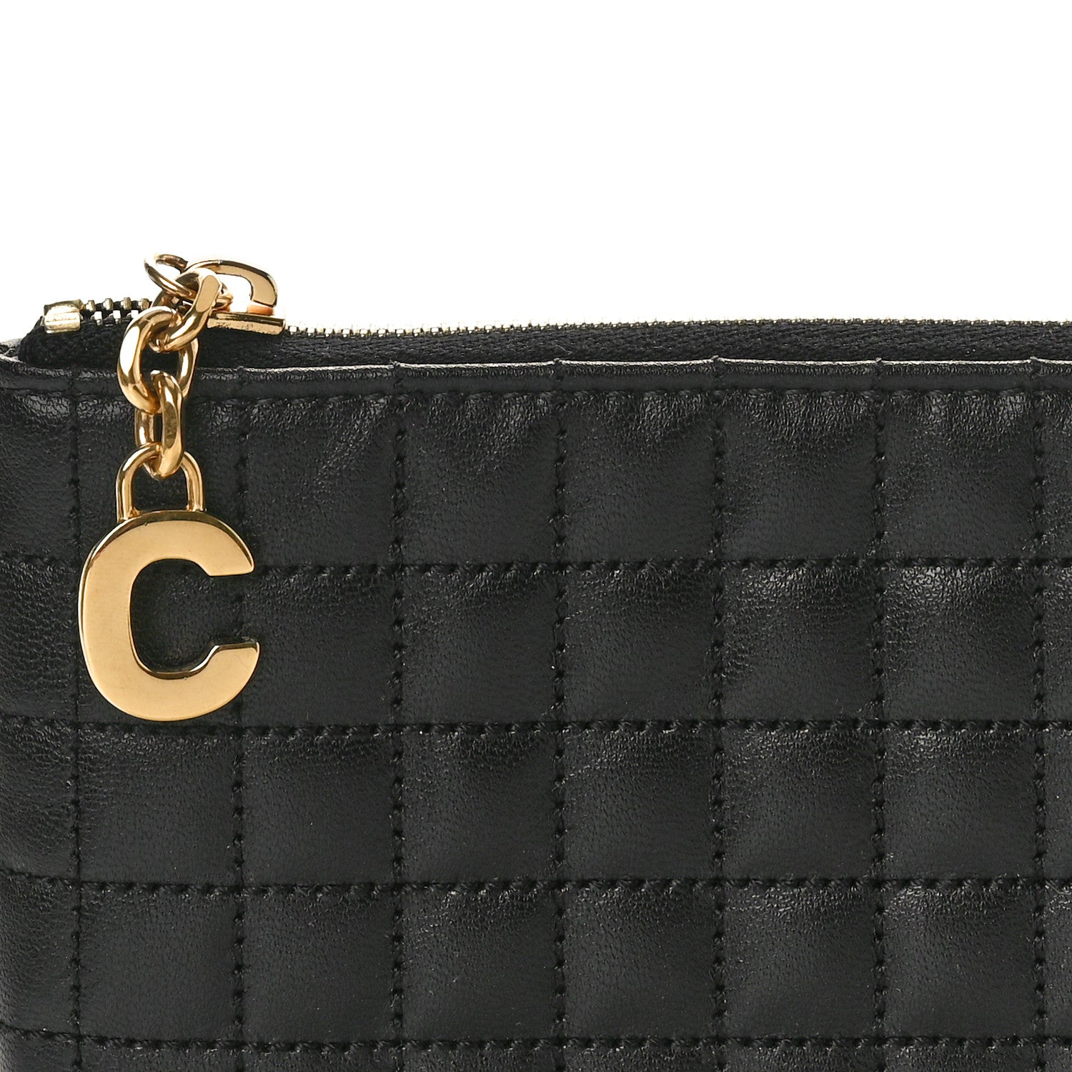 Celine Calfskin Quilted C Charm Coin Card Pouch Black 7 of 7
