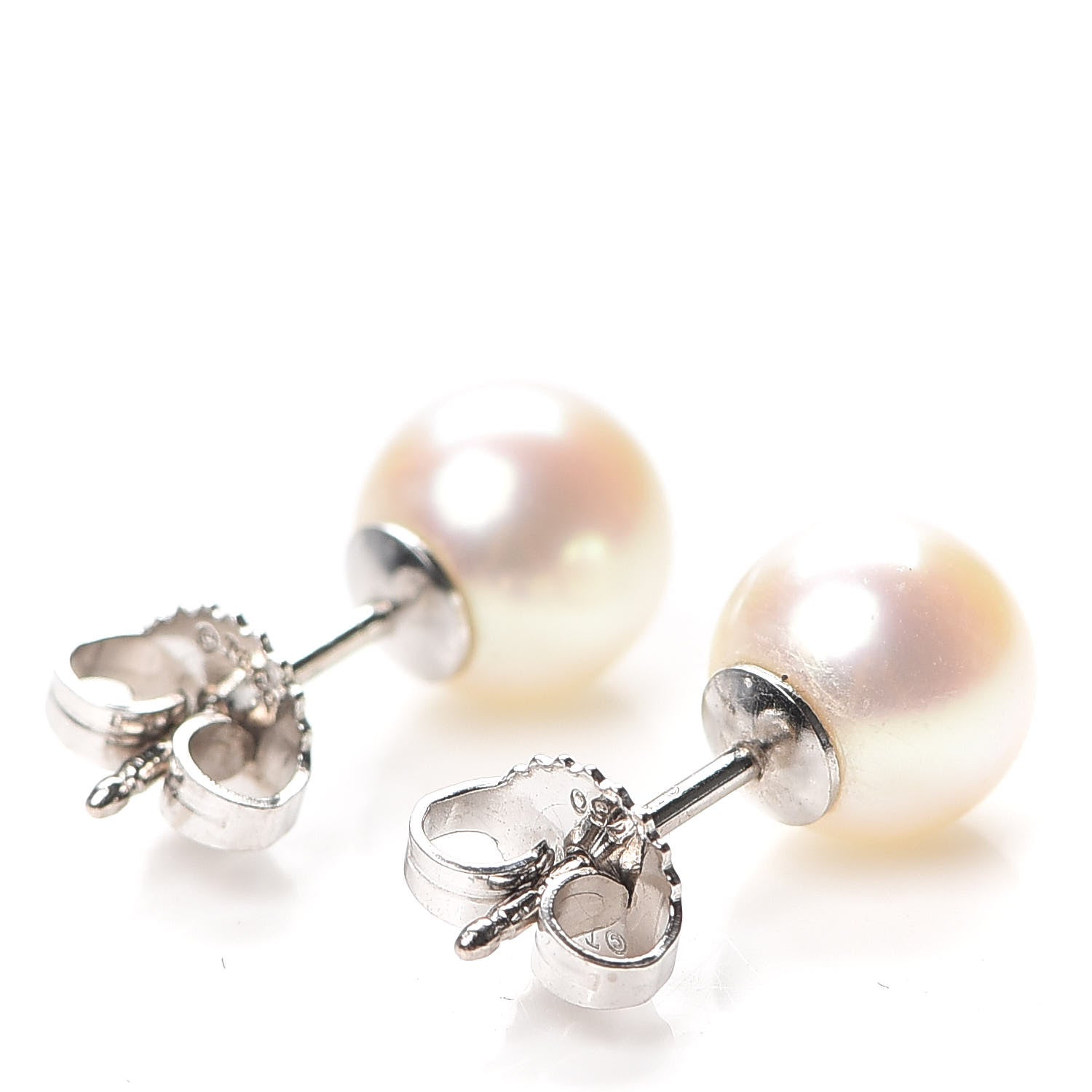 Tiffany 18K White Gold Akoya Pearl 8mm Signature Earrings 3 of 4