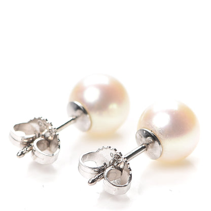 Tiffany 18K White Gold Akoya Pearl 8mm Signature Earrings 3 of 4
