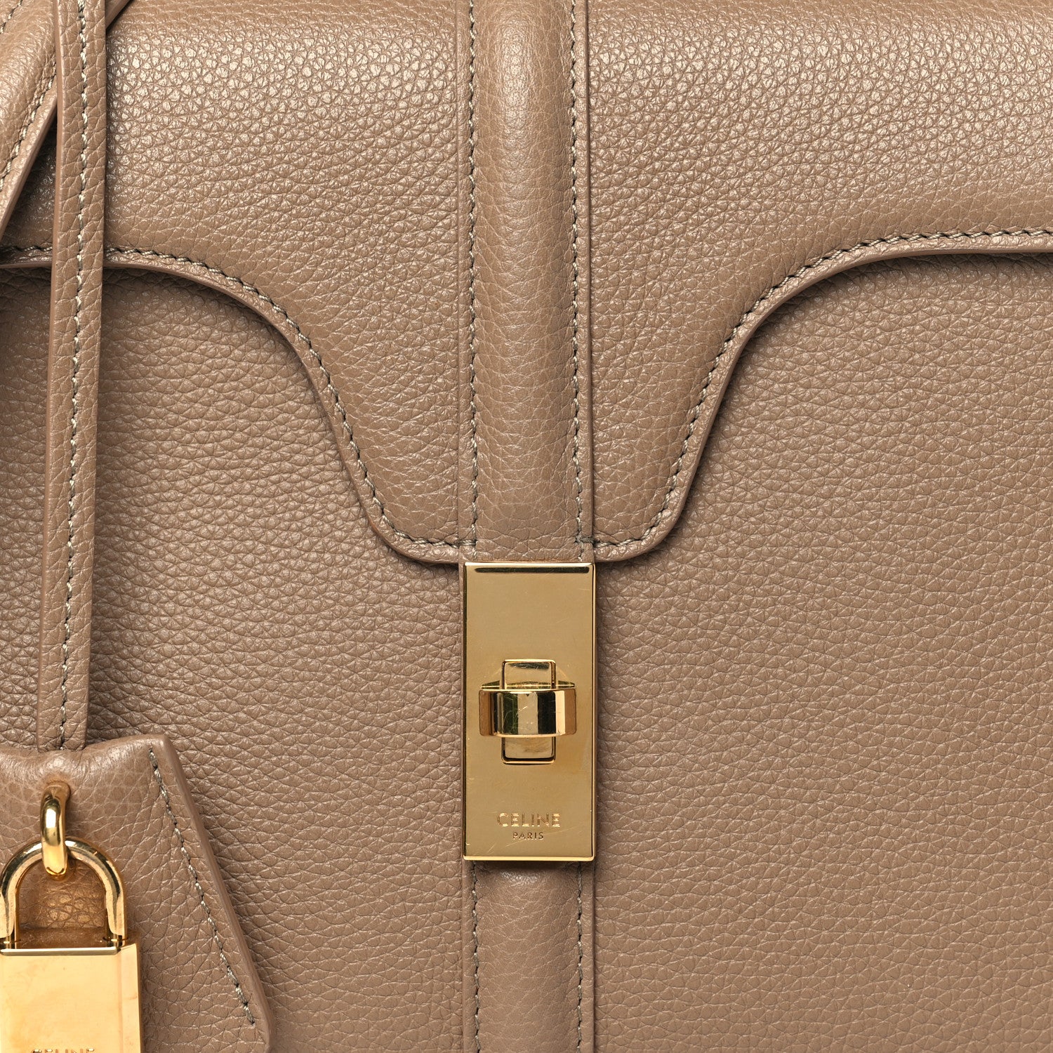 Celine Grained Calfskin Small 16 Top Handle Bag Beige 8 of 12