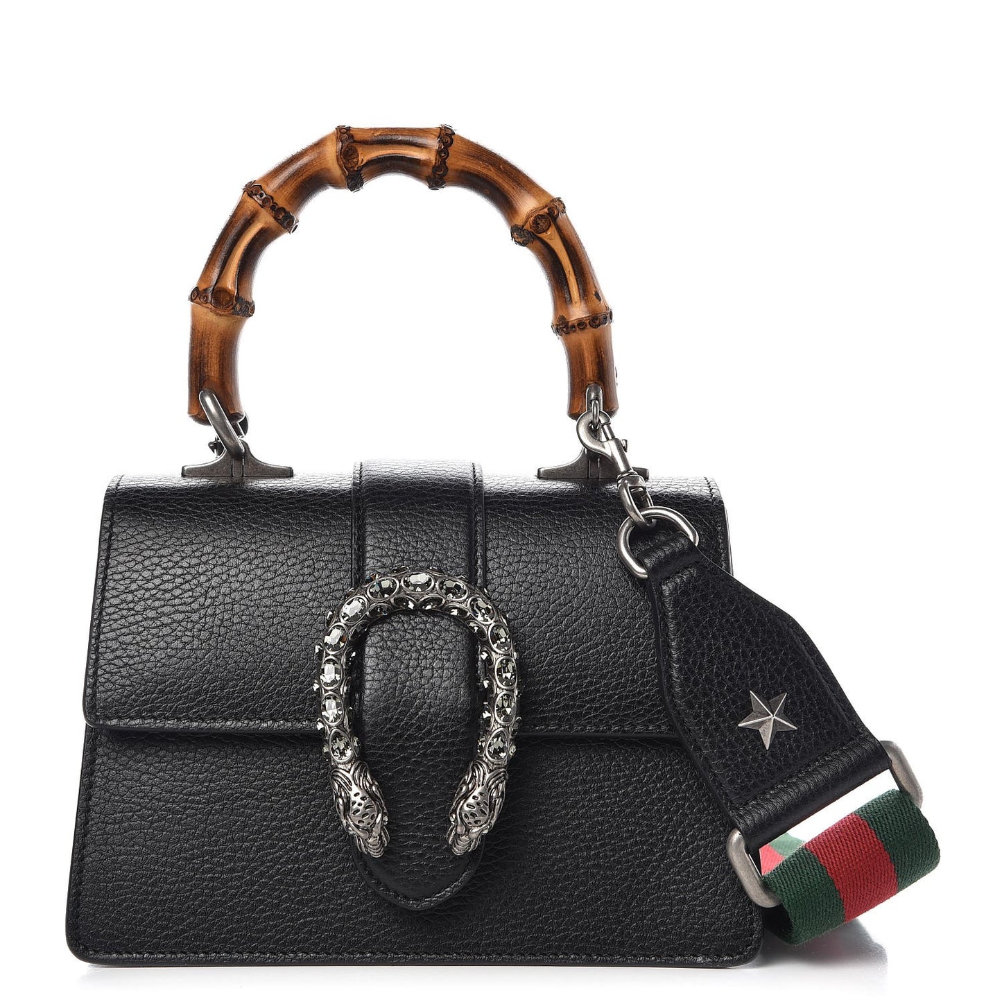 Dollar Calfskin Crystal Web Mini Dionysus Bamboo Top Handle Bag Black Black Diamond