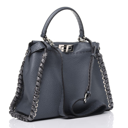 Fendi Cuoio Romano Selleria Elaphe Lace Up Medium Peekaboo Iconic Satchel Tempesta 4 of 16
