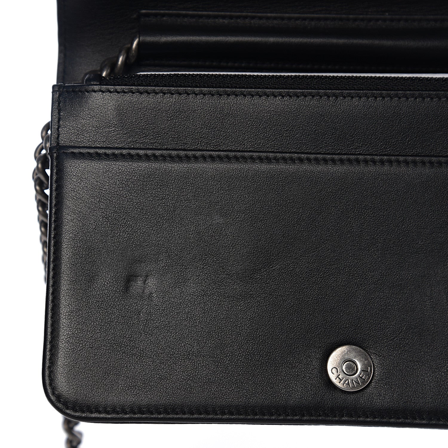 Chanel Grained Calfskin Chevron Quilted Boy Wallet On Chain WOC Black 9 of 14