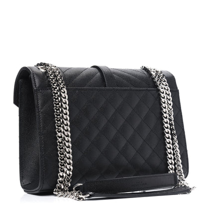 Saint Laurent Grain De Poudre Textured Mixed Matelasse Triquilt Medium Monogram Satchel Black 2 of 5