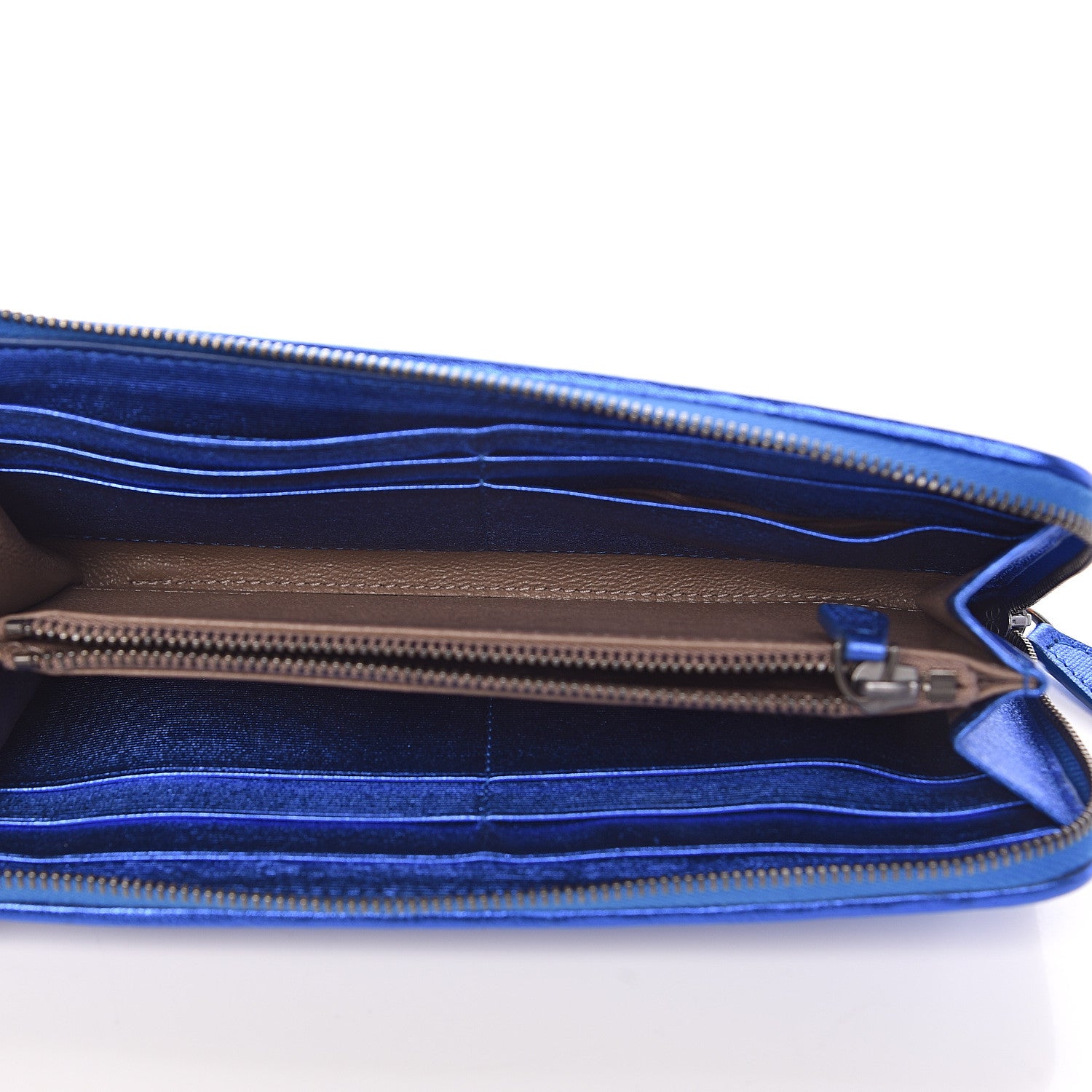 Bottega Veneta Metallic Grosgrain Intrecciato Zip Around Wallet Cobalt 5 of 9