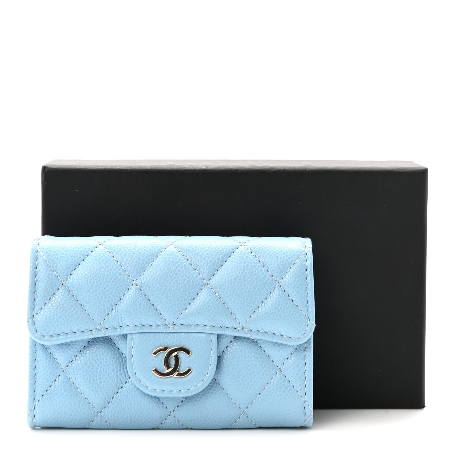 Chanel Caviar Quilted Flap Card Holder Wallet Light Blue 9 of 9