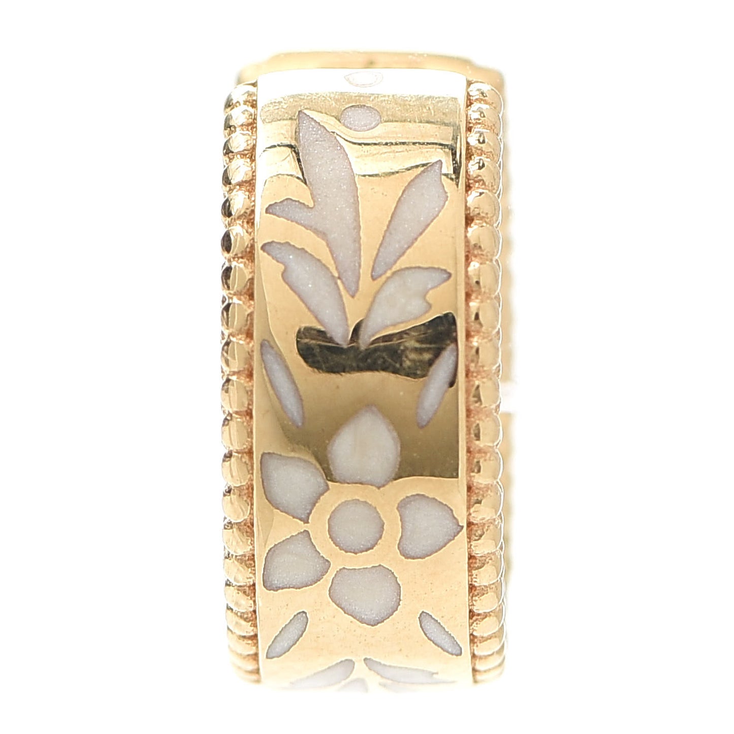18K Yellow Gold Enamel Blooms Single Ear Cuff Earring White