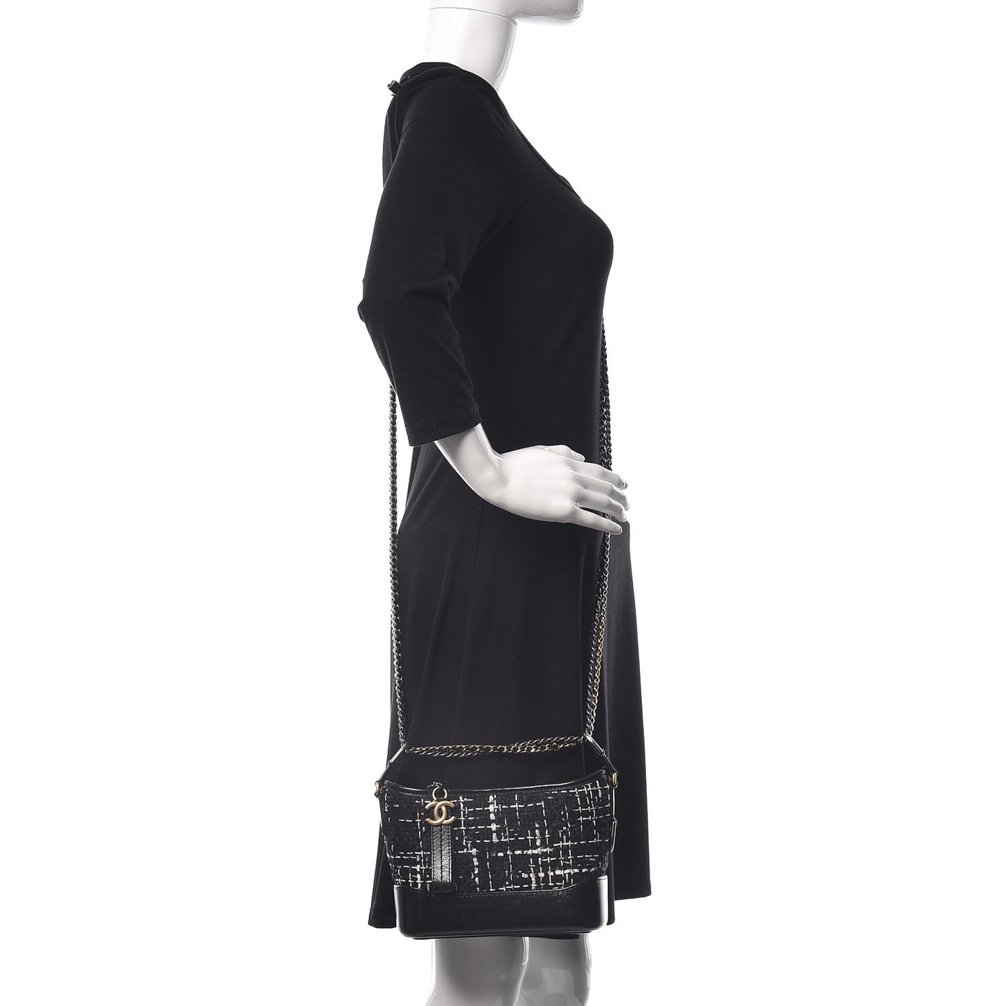 Tweed Calfskin Small Gabrielle Hobo Black