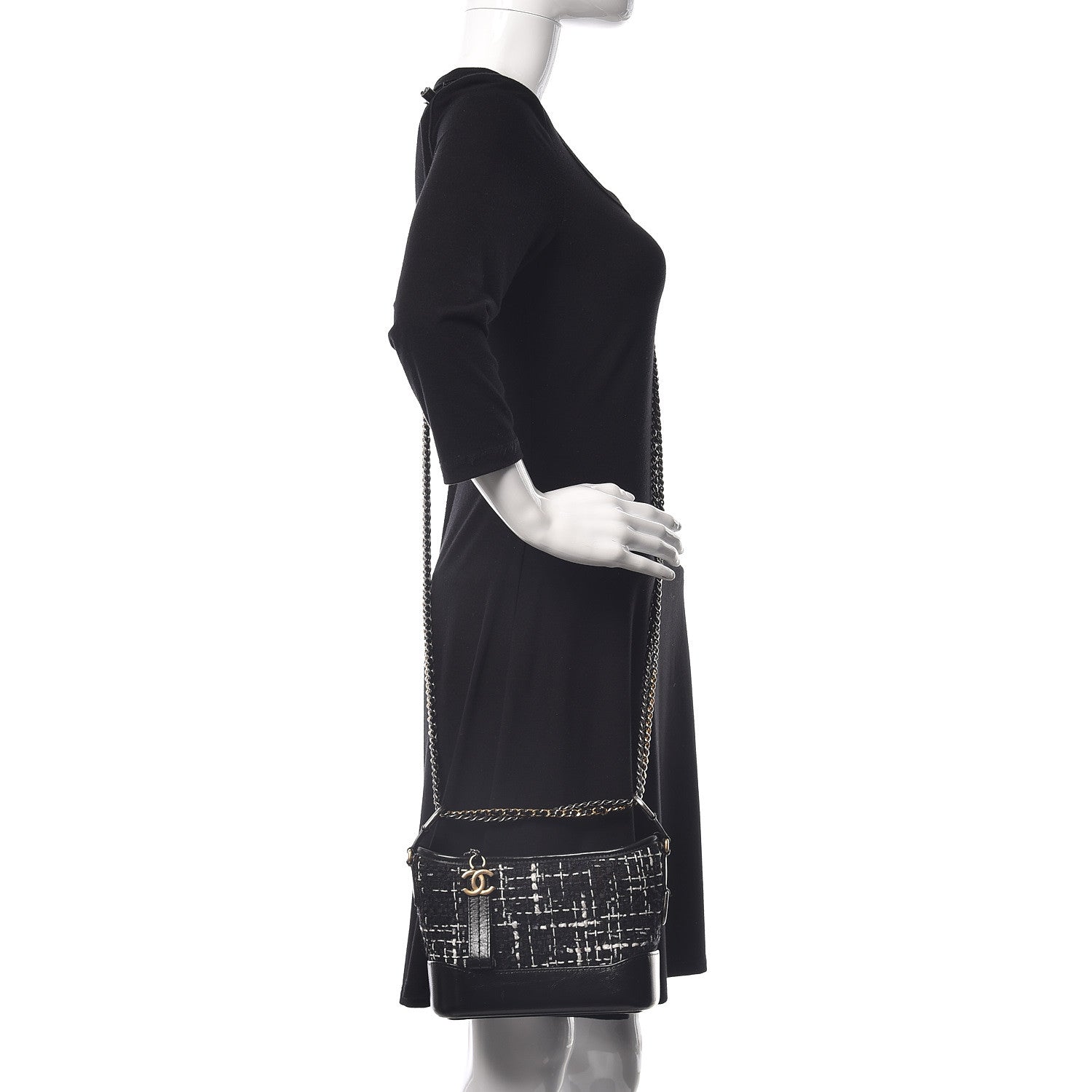Chanel Tweed Calfskin Small Gabrielle Hobo Black 2 of 15