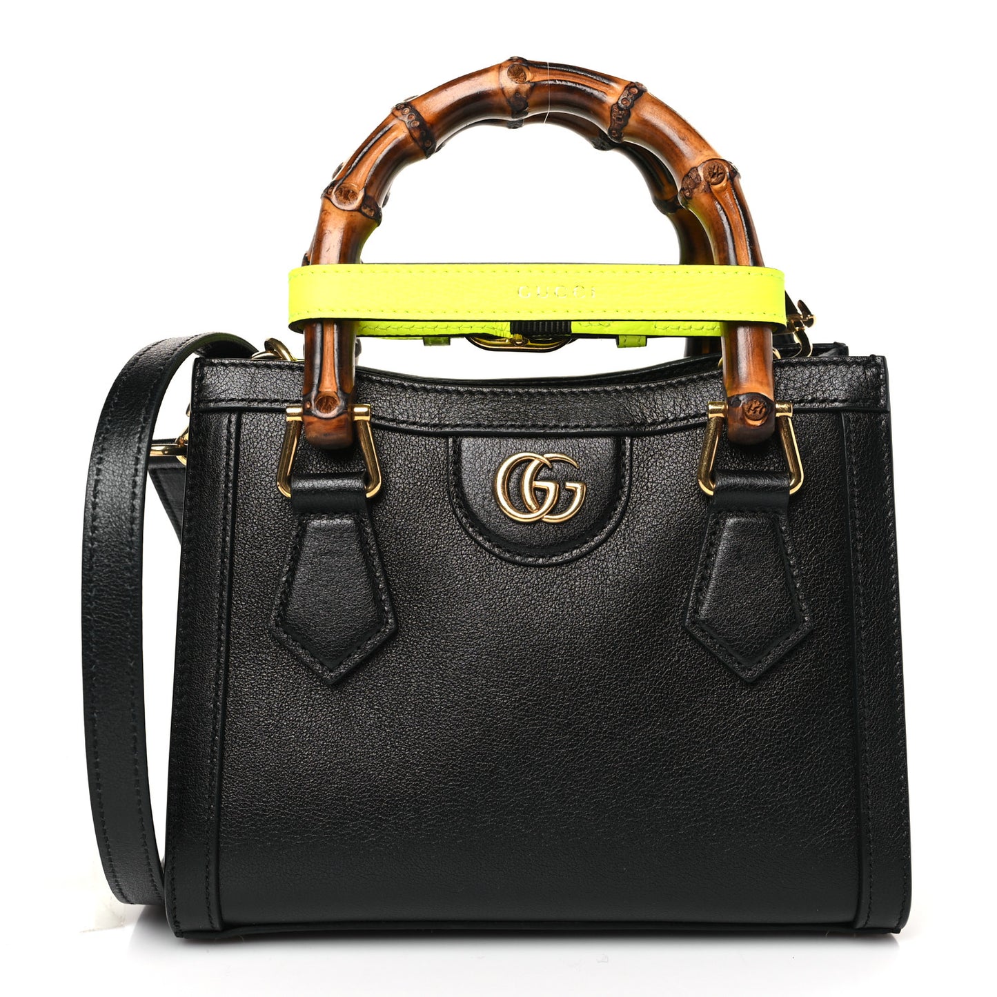 Wonka Grain Calfskin Mini Diana Tote Bag Black Yellow Fluo