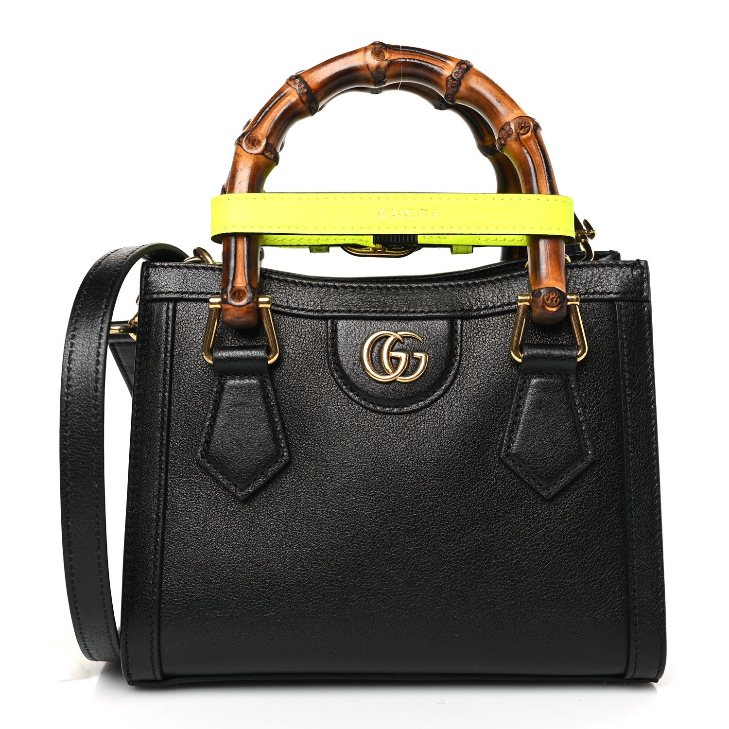 Gucci Wonka Grain Calfskin Mini Diana Tote Bag Black Yellow Fluo 1 of 9