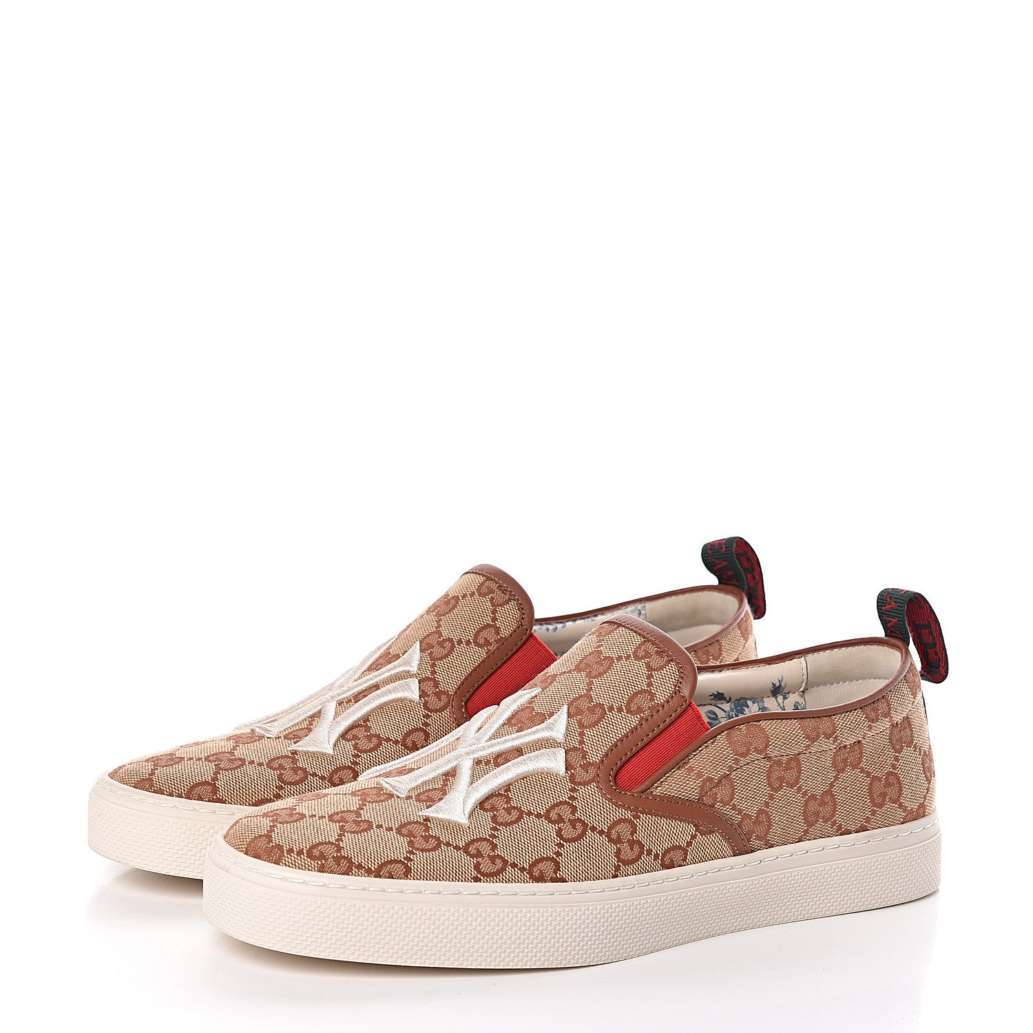 Gucci X MLB GG Monogram NY Yankees Embroidered Mens Slip On Sneakers 8 Beige Ruggine Rust 3 of 9