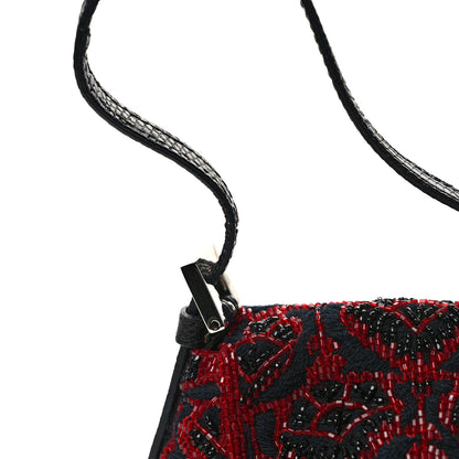 Fendi Embroidered Lizard Beaded Mini Mama Baguette Black Red 11 of 13