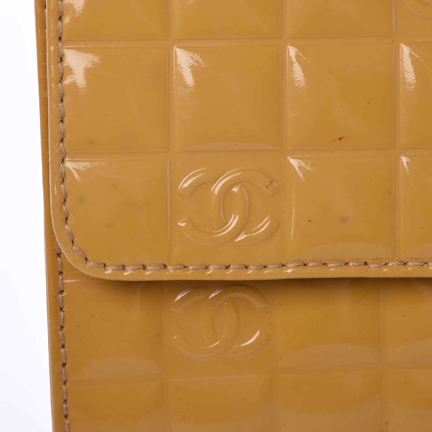 Patent Quilted Chocolate Bar Top Handle Clutch Yellow