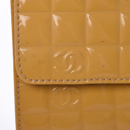 Chanel Patent Quilted Chocolate Bar Top Handle Clutch Yellow 11 of 12