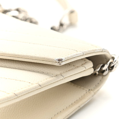 Saint Laurent Grain De Poudre Matelasse Chevron Monogram Envelope Chain Wallet Porcellana 12 of 15