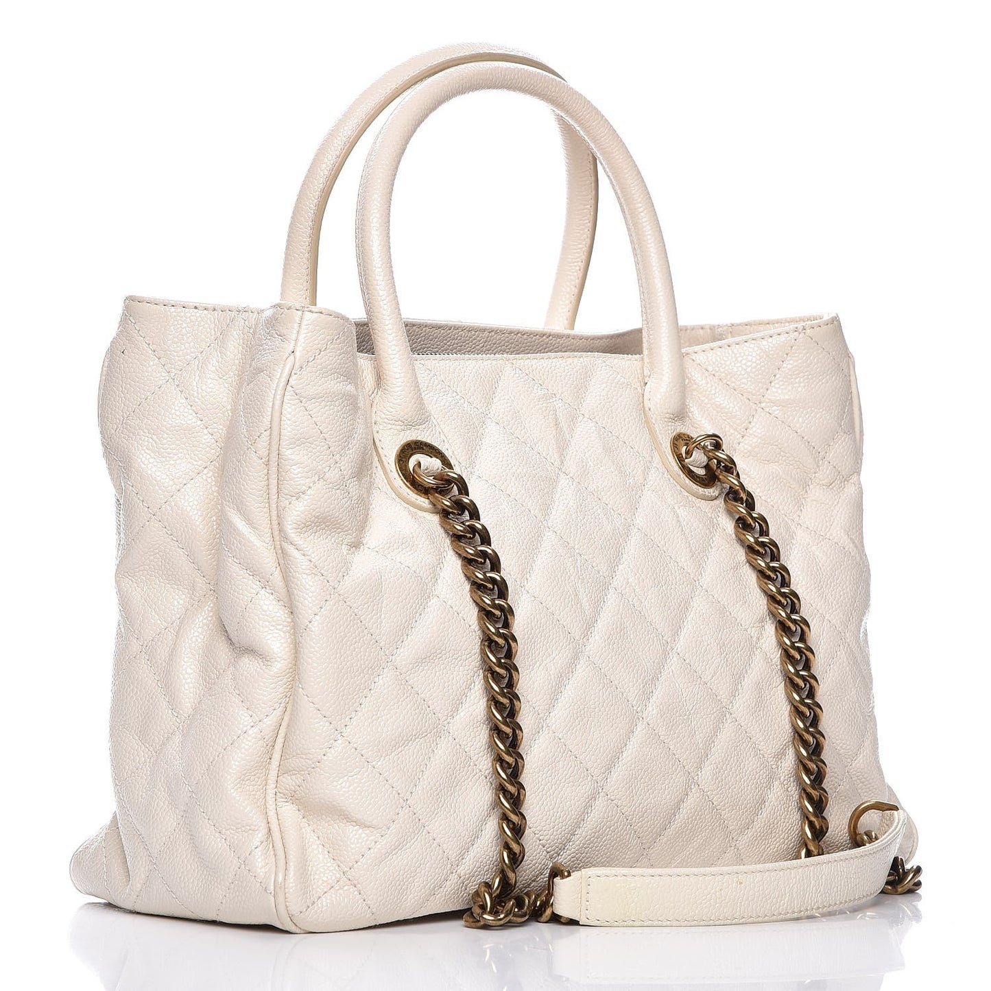 Glazed Caviar Quilted Small Shiva Tote Dark White