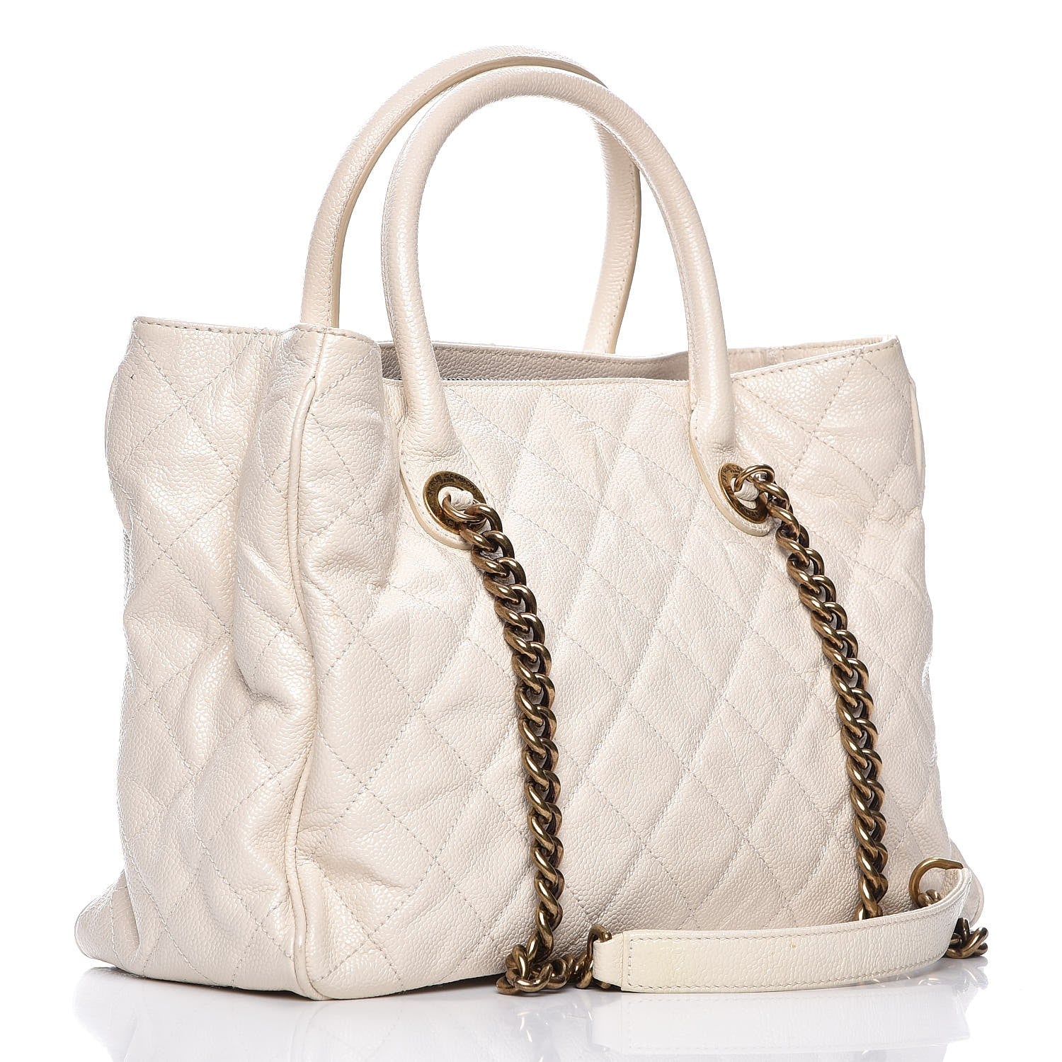Chanel Glazed Caviar Quilted Small Shiva Tote Dark White 4 of 16