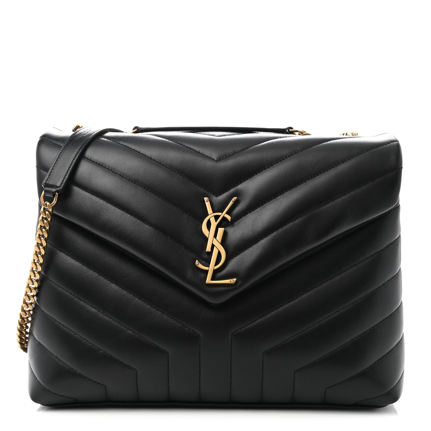 Calfskin Y Quilted Monogram Medium Loulou Chain Satchel Black