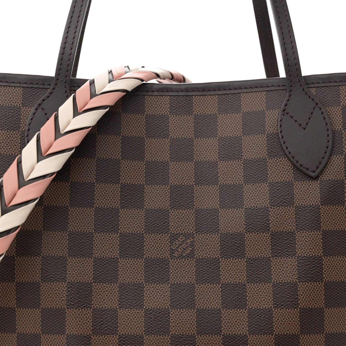 Damier Ebene Braided Neverfull MM Pink