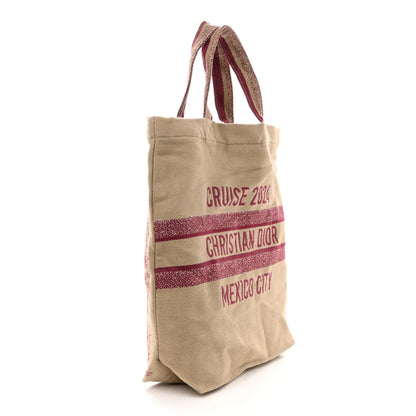 Christian Dior Canvas Print Cruise 2024 Mexico City Tote Ivory Burgundy 3 of 10