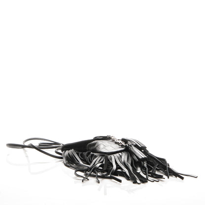 Saint Laurent Calfskin Crocodile Embossed Fringe Toy Monogram Anita Crossbody Bag Black 4 of 6
