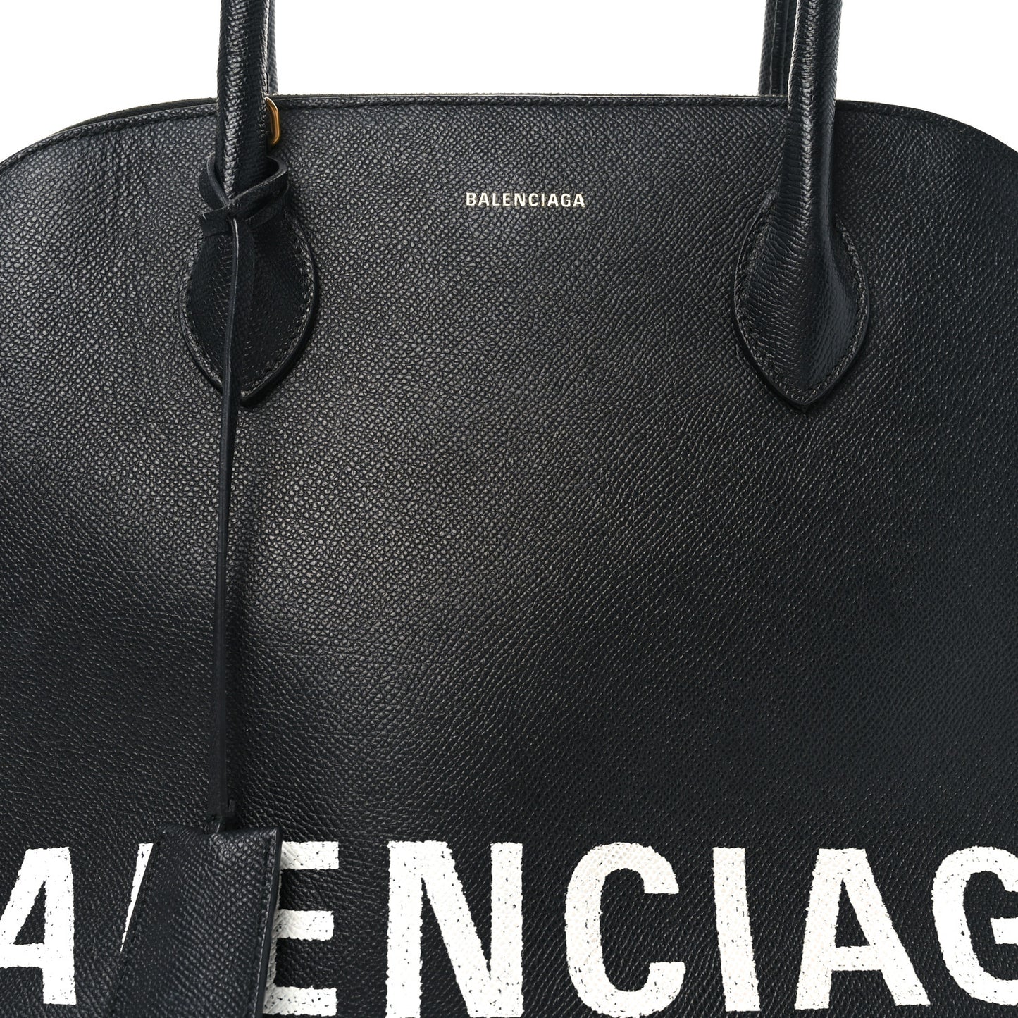 Signature Grained Calfskin Logo M Ville Top Handle Bag Black
