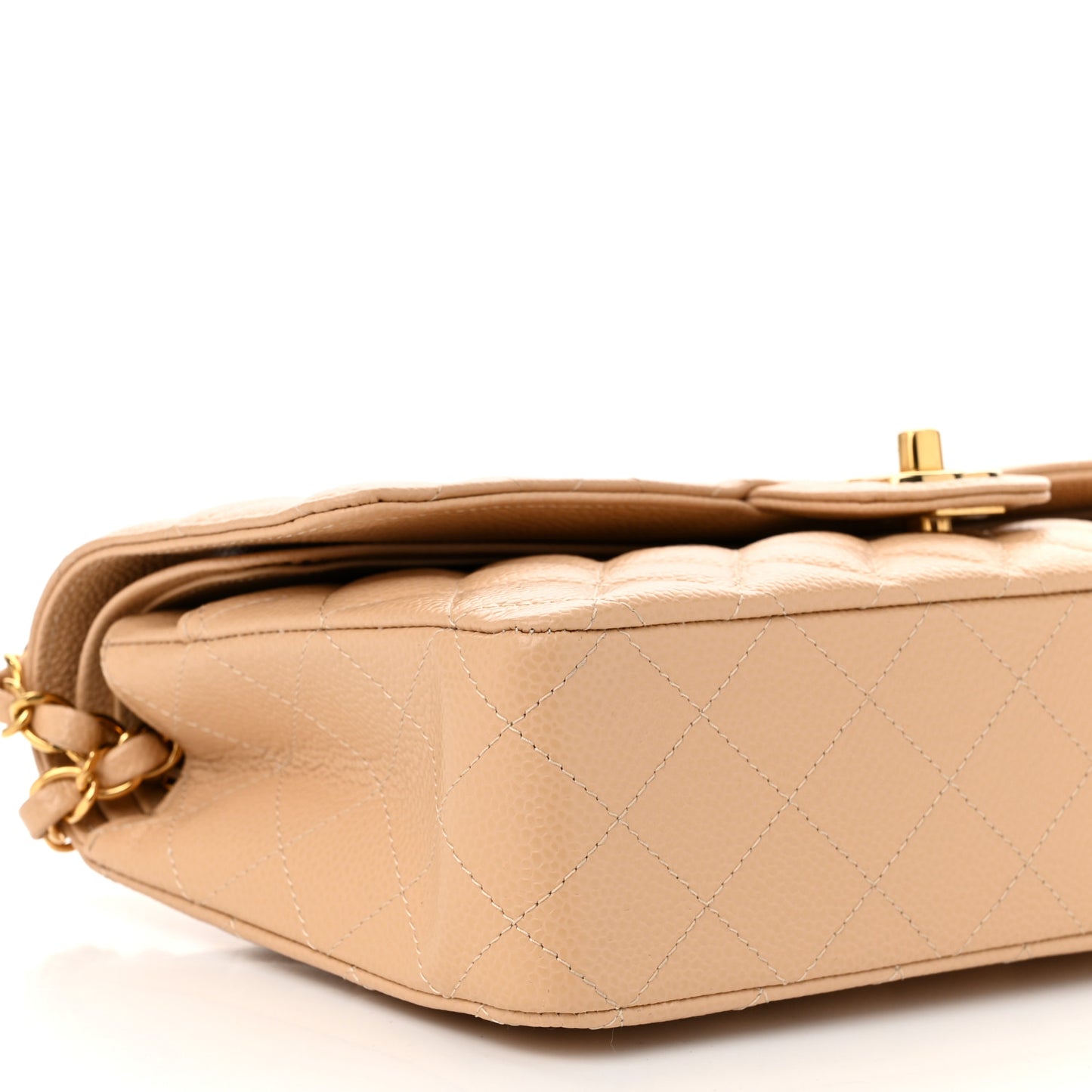 Caviar Quilted Medium Double Flap Beige
