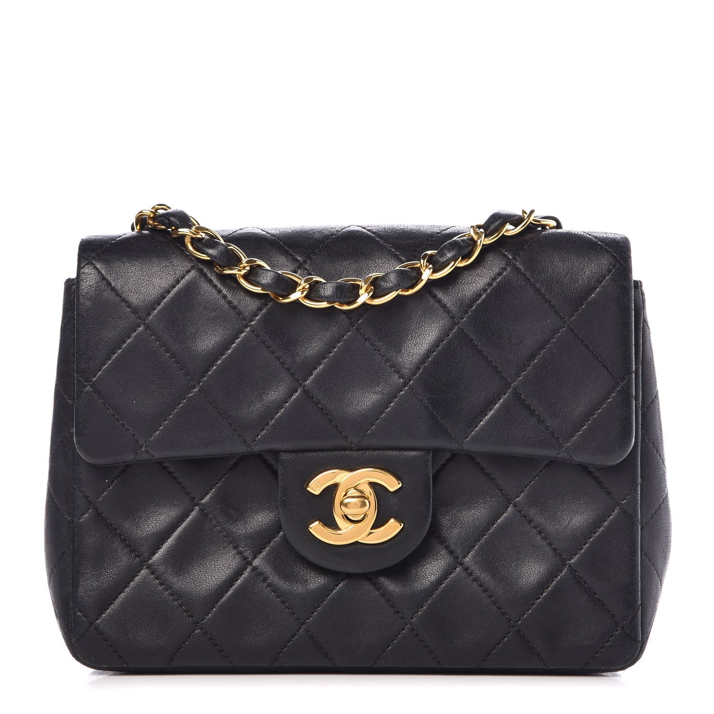 Lambskin Quilted Mini Square Flap Black