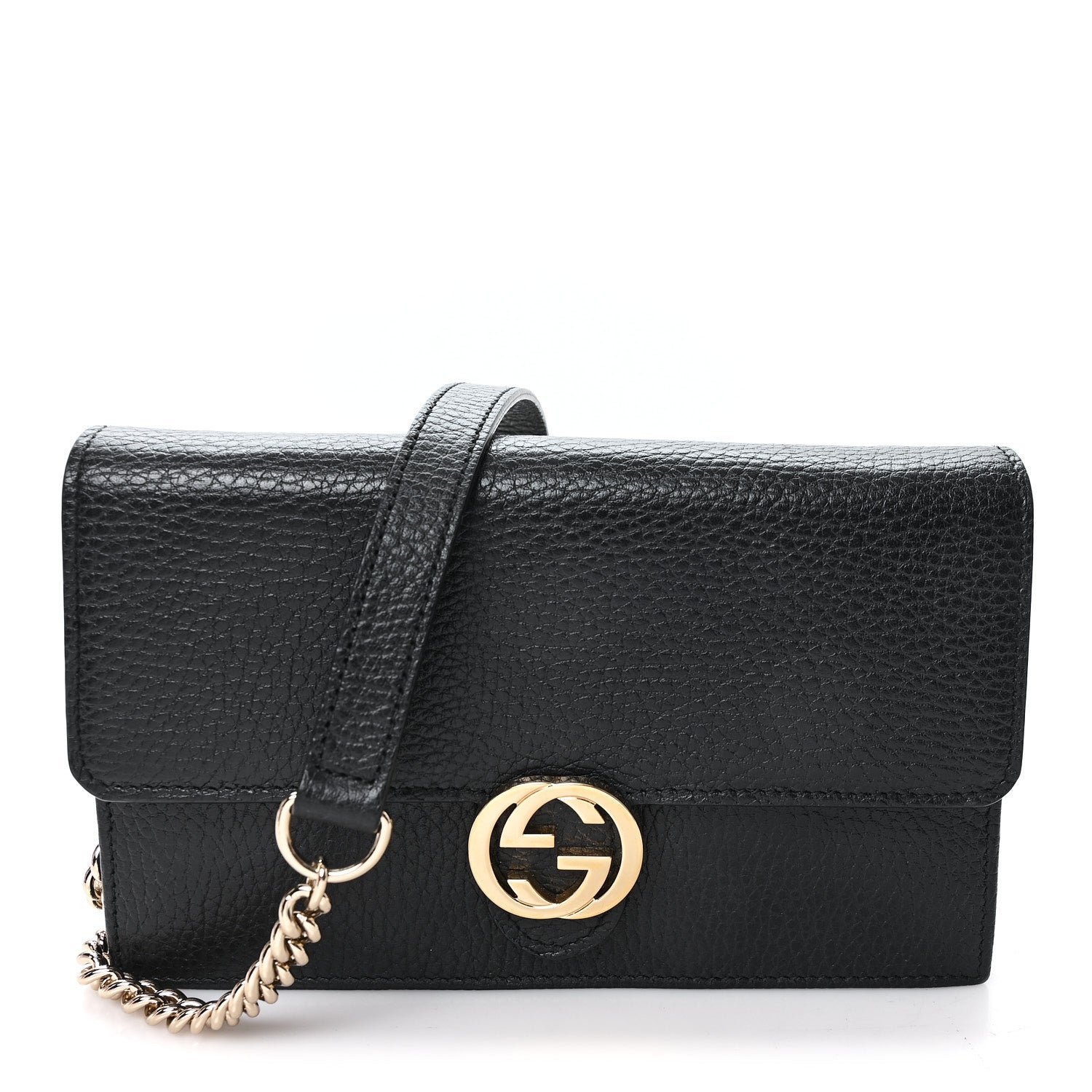 Gucci Dollar Calfskin Interlocking G Chain Wallet Black 1 of 9