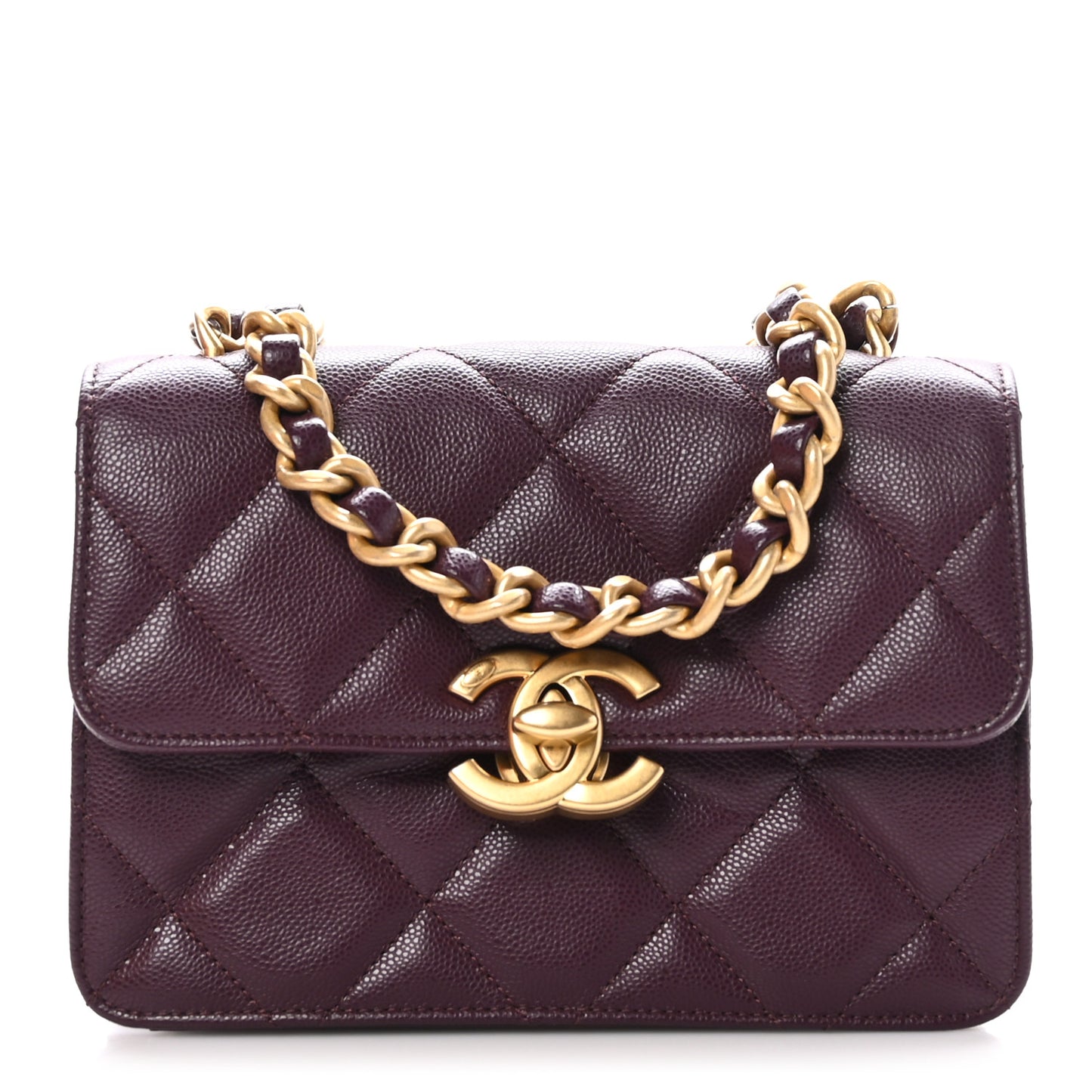 Caviar Quilted CC Mini Flap Dark Burgundy