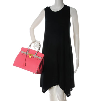 Hermes Chevre Mysore Bi-Color Horseshoe Birkin 30 Rose Lipstick Gris Perle 2 of 25