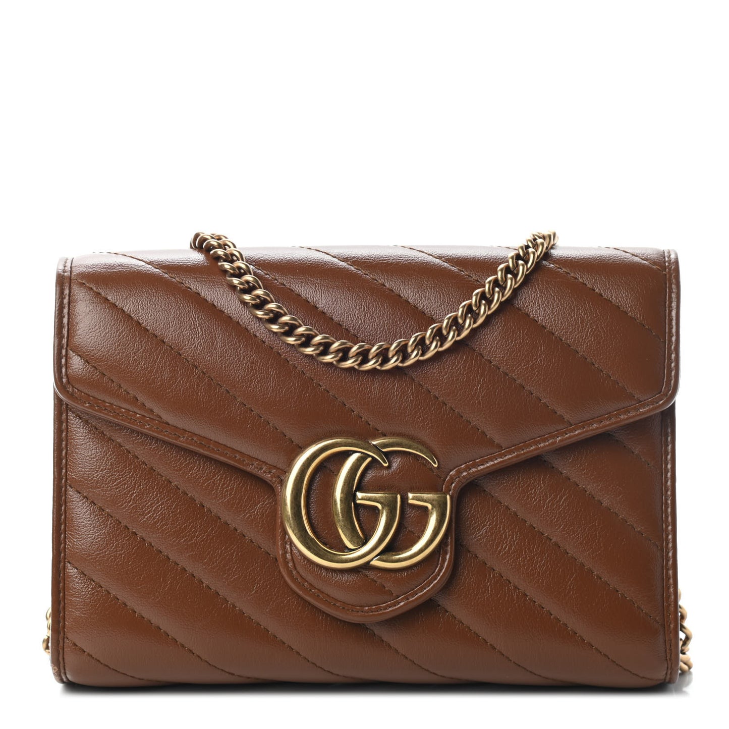 Azalea Calfskin Matelasse Diagonal GG Marmont Chain Wallet Cuir